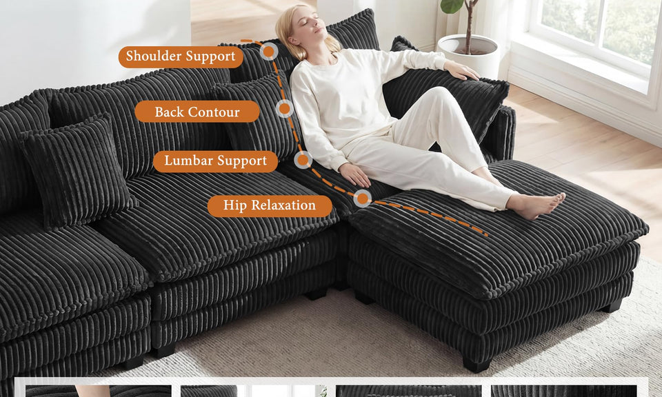 Vesgantti 109" 143" L Shaped U Shaped Modular Sectional Sofa, Comfy Upholstered Cloud Corduroy Couches with Ottomans for Living Room