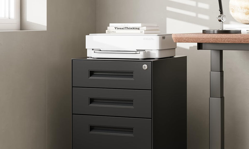 Dripex 3-Drawer Mobile File Cabinet with Lock, Metal Rolling Filing Cabinet for Home Office, Fully Assembled