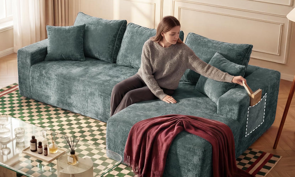 Vesgantti 95" Boneless Couch, L-Shape Sectional with Right/Left Chaise, Chenille Cloud Couches Modular Sofa, No Assembly Required