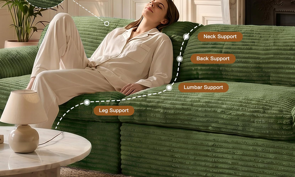 Vesgantti 118" Deep Seat Modular Sofa, Corduroy Cloud Comfort Couch with Curved Armrests, No Assembly Required