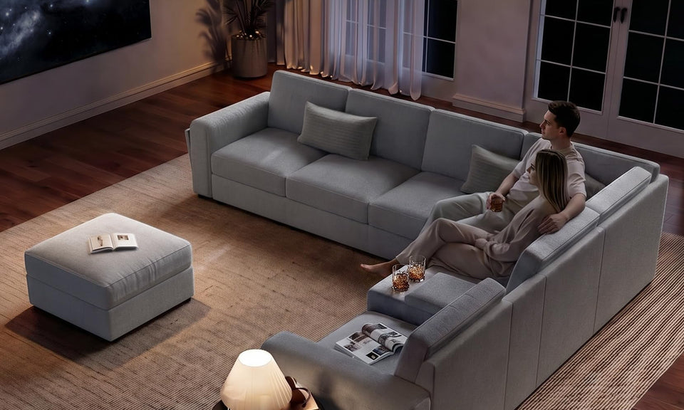 Vesgantti Modular L Shaped Sectional Couch, Chenille Corner Sofa with Storage Armrests