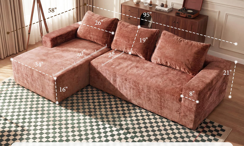 Vesgantti 95" Boneless Couch, L-Shape Sectional with Right/Left Chaise, Chenille Cloud Couches Modular Sofa, No Assembly Required