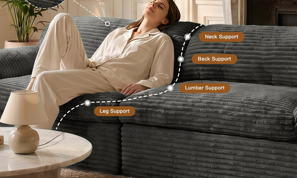 Vesgantti 118" Deep Seat Modular Sofa, Corduroy Cloud Comfort Couch with Curved Armrests, No Assembly Required