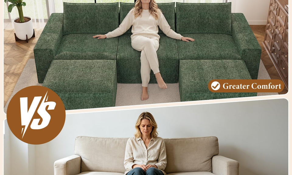Vesgantti 114" 145.6" 143.7" L/U Shaped Boneless Cloud Couch, Chenille Sectional Modular Sofa Couch with Ottoman, No Assembly Required, Free Combination