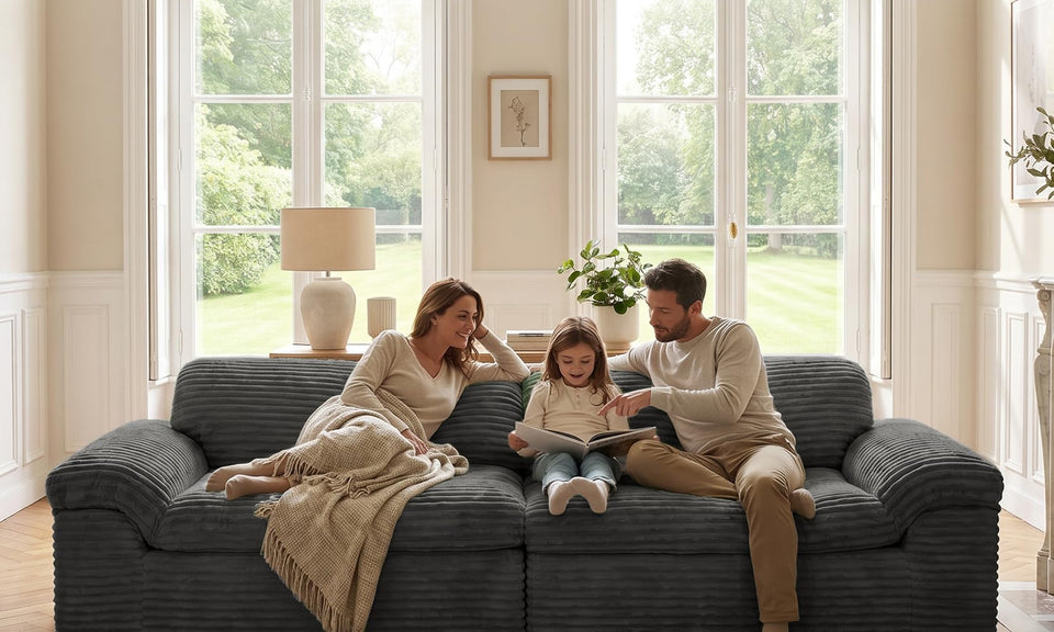 Vesgantti 118" Deep Seat Modular Sofa, Corduroy Cloud Comfort Couch with Curved Armrests, No Assembly Required