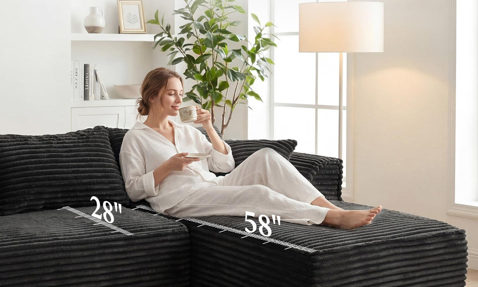 Vesgantti 106"/135" Boneless Cloud Couch with Chaise, No Assembly Required, Deep Seat L Couch, Sectional Modular Sofa, Memory Foam Living Room Couches for Apartment, Corduroy/Chenille