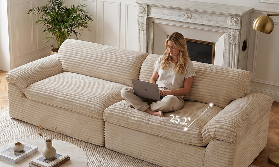 Vesgantti 118" Deep Seat Modular Sofa, Corduroy Cloud Comfort Couch with Curved Armrests, No Assembly Required