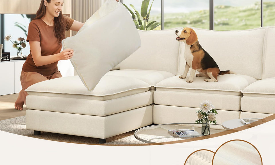 Vesgantti Modular Sectional Sofa, Cloud Couch, Modern Corduroy/Chenille, Height Adjustable, Cloud-Like Comfort, Deep Seat, Movable Ottoman, Couches for Living Room