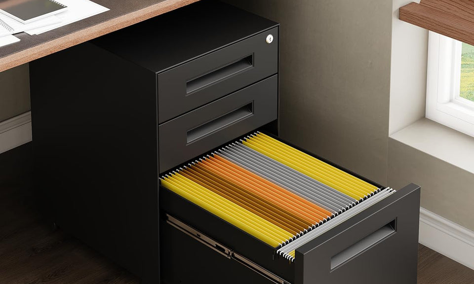 Dripex 3-Drawer Mobile File Cabinet with Lock, Metal Rolling Filing Cabinet for Home Office, Fully Assembled