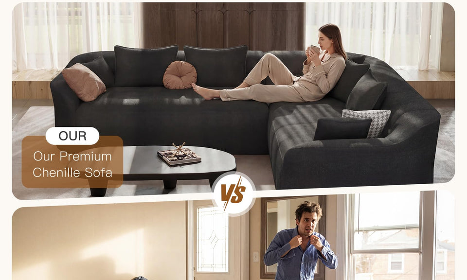 Vesgantti 110" Modern Curved Cloud Sectional Sofa, Boneless Couch, Chenille Modular Sofa, Tool-Free Assembly