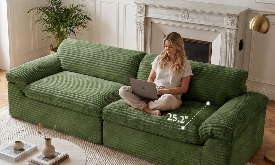 Vesgantti 118" Deep Seat Modular Sofa, Corduroy Cloud Comfort Couch with Curved Armrests, No Assembly Required