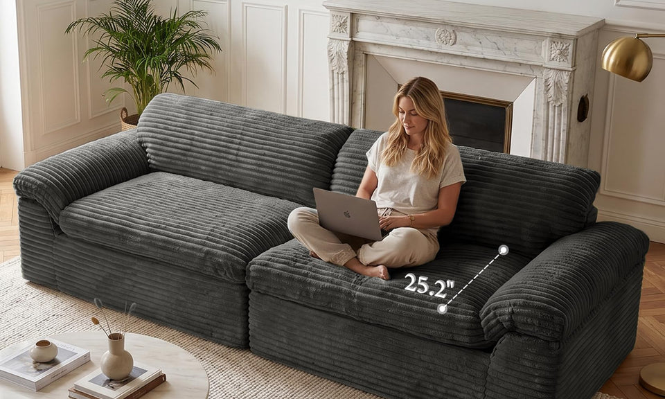 Vesgantti 118" Deep Seat Modular Sofa, Corduroy Cloud Comfort Couch with Curved Armrests, No Assembly Required
