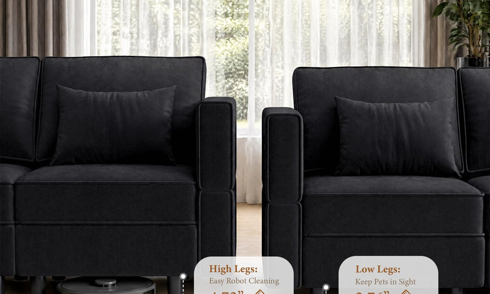 Vesgantti 92" 118" 5/6/8/9 Seats L Shaped U Shaped Modular Sectional Couch with Storage, Velvet Upholstery with Adjustable Backrests & Armrests