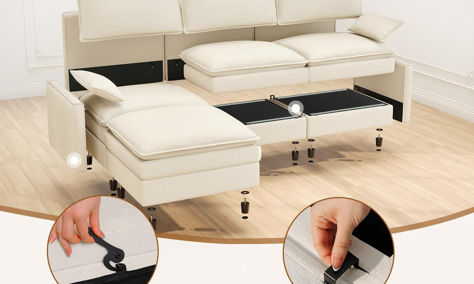 Vesgantti Modular Sectional Sofa, Cloud Couch, Modern Corduroy/Chenille, Height Adjustable, Cloud-Like Comfort, Deep Seat, Movable Ottoman, Couches for Living Room