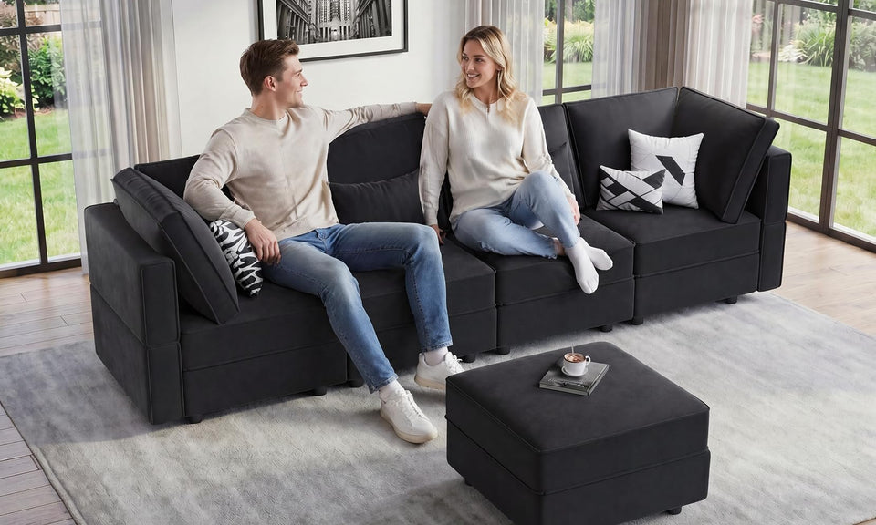 Vesgantti 92" 118" 5/6/8/9 Seats L Shaped U Shaped Modular Sectional Couch with Storage, Velvet Upholstery with Adjustable Backrests & Armrests