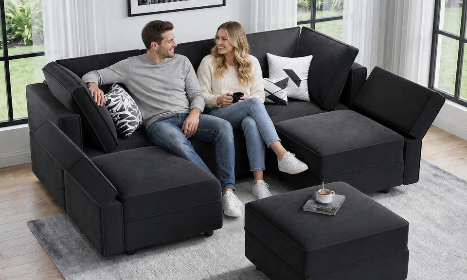 Vesgantti 92" 118" 5/6/8/9 Seats L Shaped U Shaped Modular Sectional Couch with Storage, Velvet Upholstery with Adjustable Backrests & Armrests