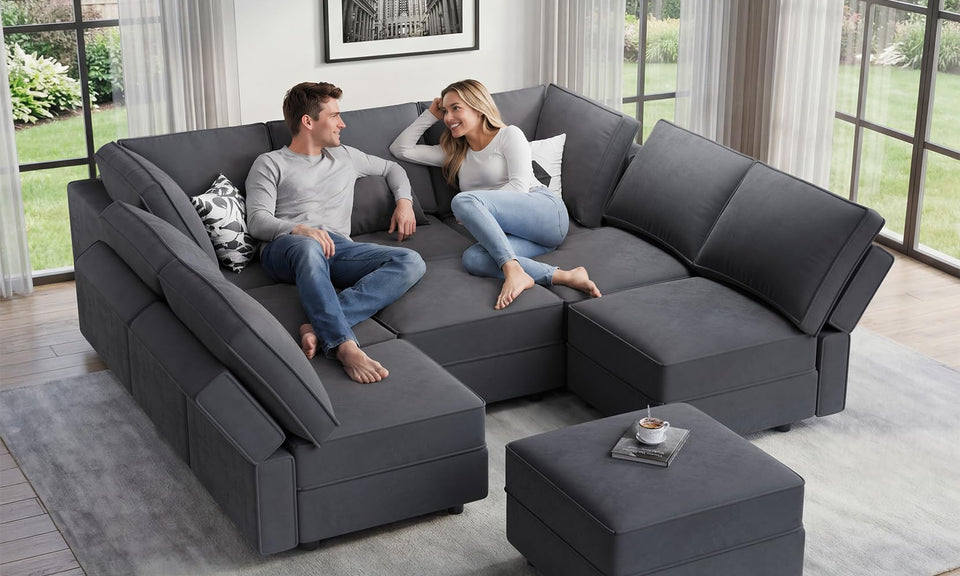 Vesgantti 92" 118" 5/6/8/9 Seats L Shaped U Shaped Modular Sectional Couch with Storage, Velvet Upholstery with Adjustable Backrests & Armrests