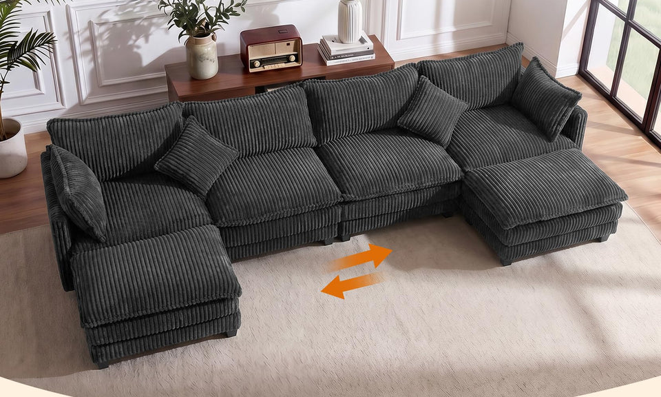 Vesgantti 109" 143" L Shaped U Shaped Modular Sectional Sofa, Comfy Upholstered Cloud Corduroy Couches with Ottomans for Living Room