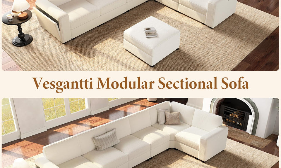 Vesgantti Modular L Shaped Sectional Couch, Chenille Corner Sofa with Storage Armrests