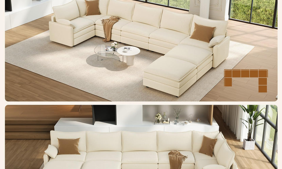 Vesgantti Modular Sectional Sofa, Cloud Couch, Modern Corduroy/Chenille, Height Adjustable, Cloud-Like Comfort, Deep Seat, Movable Ottoman, Couches for Living Room