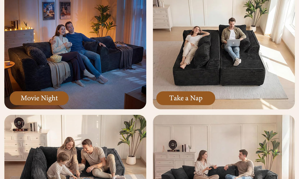 Vesgantti 106"/135" Boneless Cloud Couch with Chaise, No Assembly Required, Deep Seat L Couch, Sectional Modular Sofa, Memory Foam Living Room Couches for Apartment, Corduroy/Chenille
