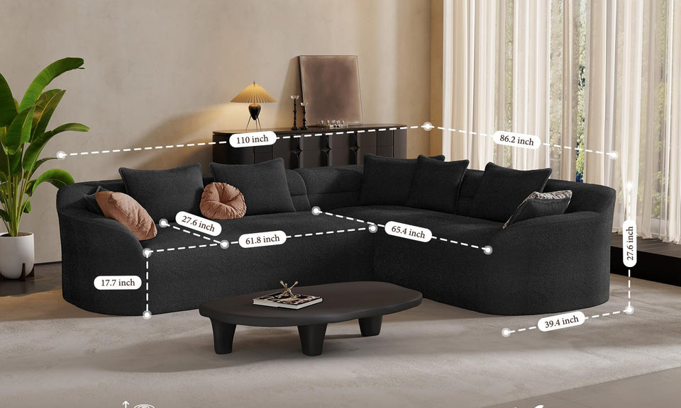 Vesgantti 110" Modern Curved Cloud Sectional Sofa, Boneless Couch, Chenille Modular Sofa, Tool-Free Assembly