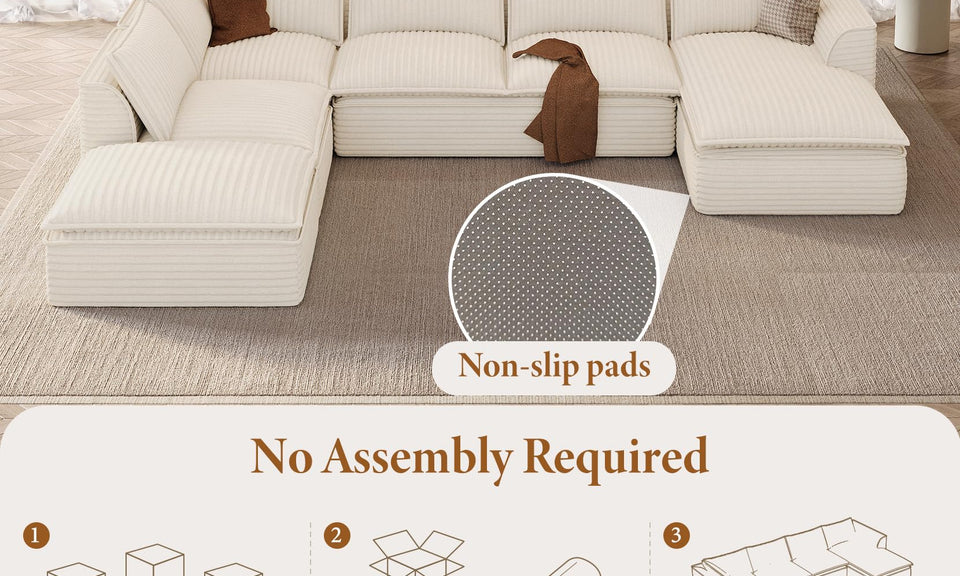 Vesgantti 141.7" 204.7" Corduroy Boneless Sectional Couch, Modular Couch with Chaise & Ottoman, No Assembly Required