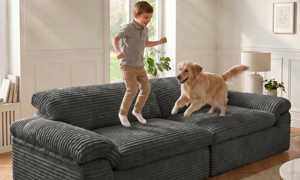 Vesgantti 118" Deep Seat Modular Sofa, Corduroy Cloud Comfort Couch with Curved Armrests, No Assembly Required