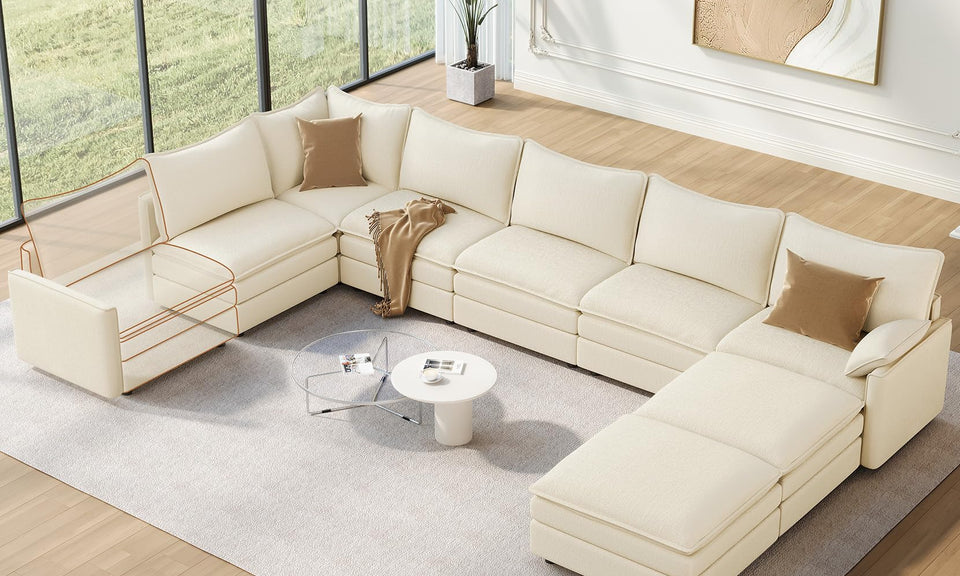 Vesgantti Modular Sectional Sofa, Cloud Couch, Modern Corduroy/Chenille, Height Adjustable, Cloud-Like Comfort, Deep Seat, Movable Ottoman, Couches for Living Room