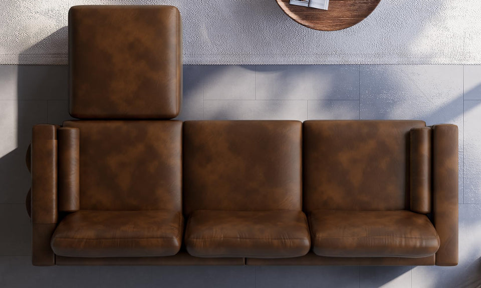 Vesgantti 100" L-Shaped Faux Leather Modular Sectional Couch, Mid Century PU Leather Sofa with Movable Ottoman