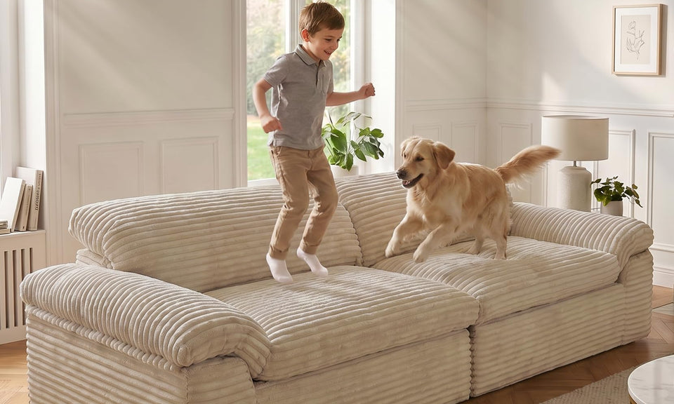 Vesgantti 118" Deep Seat Modular Sofa, Corduroy Cloud Comfort Couch with Curved Armrests, No Assembly Required