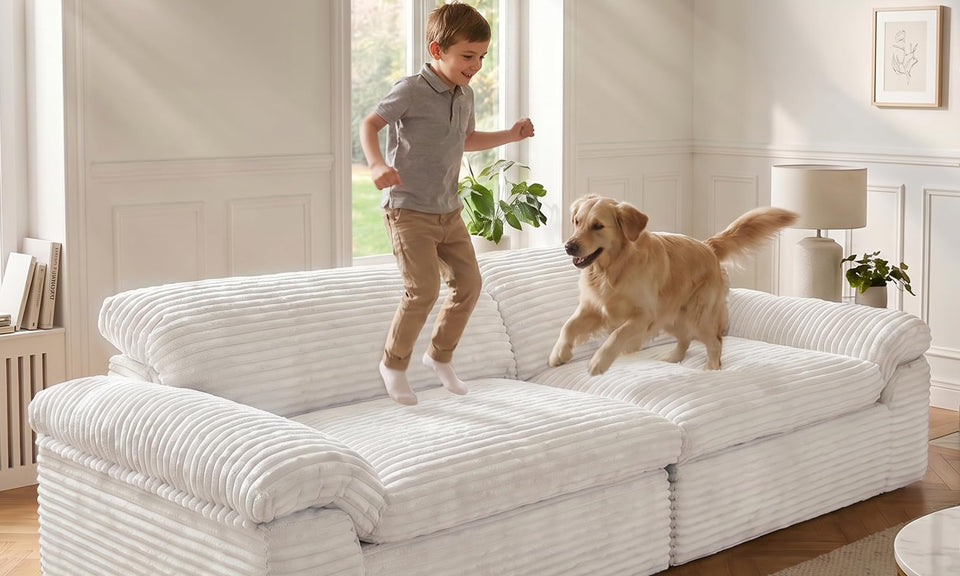 Vesgantti 118" Deep Seat Modular Sofa, Corduroy Cloud Comfort Couch with Curved Armrests, No Assembly Required