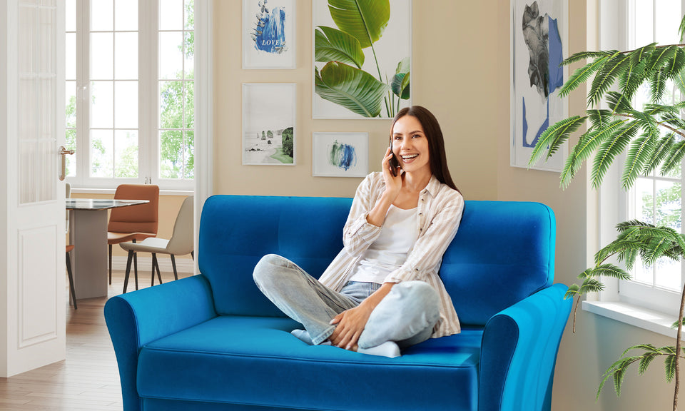 Kidirect Love Seat, 48" Loveseat Sofa, Comfy Velvet Small Couch for Bedroom with 21" Deep Seat, Tool-Free Setup Small Loveseat for Space, 500LB Load Sofa Couch, Love Seat for Bedrooms, Blue