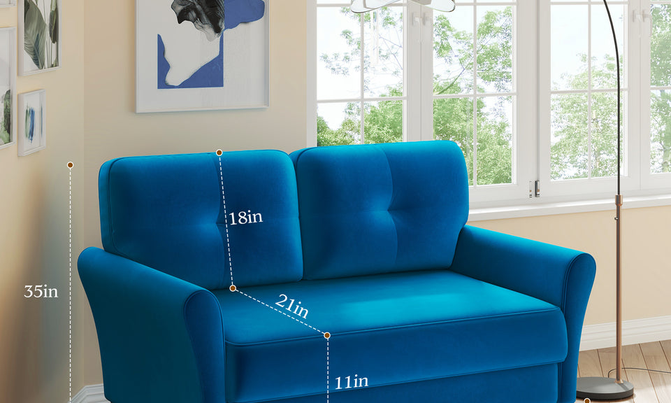 Kidirect Love Seat, 48" Loveseat Sofa, Comfy Velvet Small Couch for Bedroom with 21" Deep Seat, Tool-Free Setup Small Loveseat for Space, 500LB Load Sofa Couch, Love Seat for Bedrooms, Blue