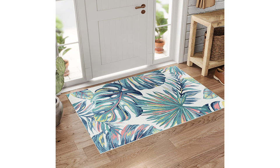 Dripex Indoor/Outdoor Door Mat, Absorbent Resist Dirt Entrance Throw Rug, Anti-Slip, Low-Profile Floor Mats Resist Fade Tropic Plant Door Rugs for Home Entryway Patio Porch Balcony Deck Yard