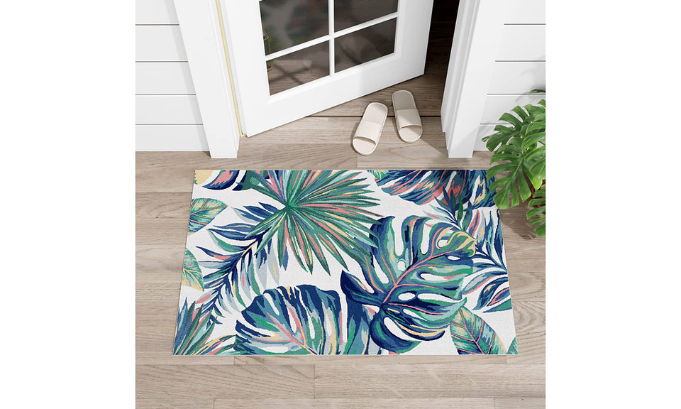 Dripex Indoor/Outdoor Door Mat, Absorbent Resist Dirt Entrance Throw Rug, Anti-Slip, Low-Profile Floor Mats Resist Fade Tropic Plant Door Rugs for Home Entryway Patio Porch Balcony Deck Yard