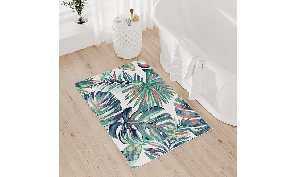 Dripex Indoor/Outdoor Door Mat, Absorbent Resist Dirt Entrance Throw Rug, Anti-Slip, Low-Profile Floor Mats Resist Fade Tropic Plant Door Rugs for Home Entryway Patio Porch Balcony Deck Yard