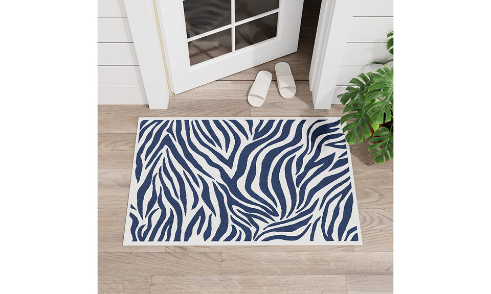 Dripex Indoor/Outdoor Door Mat, Absorbent Resist Dirt Entrance Throw Rug, Anti-Slip, Low-Profile Floor Mats Resist Fade Blue Stripes Door Rugs for Home Entryway Patio Porch Balcony Deck Yard