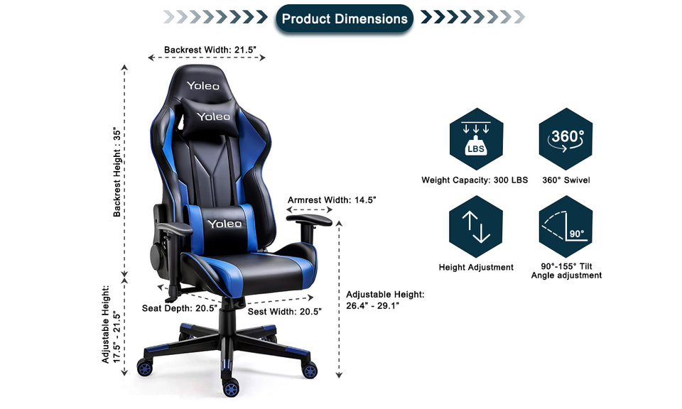 Yoleo PC & Racing Game Chair-155 Degree