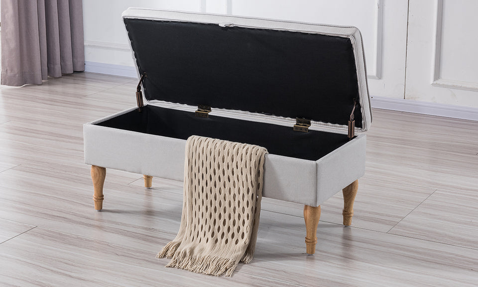 Rectangular Tufted Fabric Storage  Bench