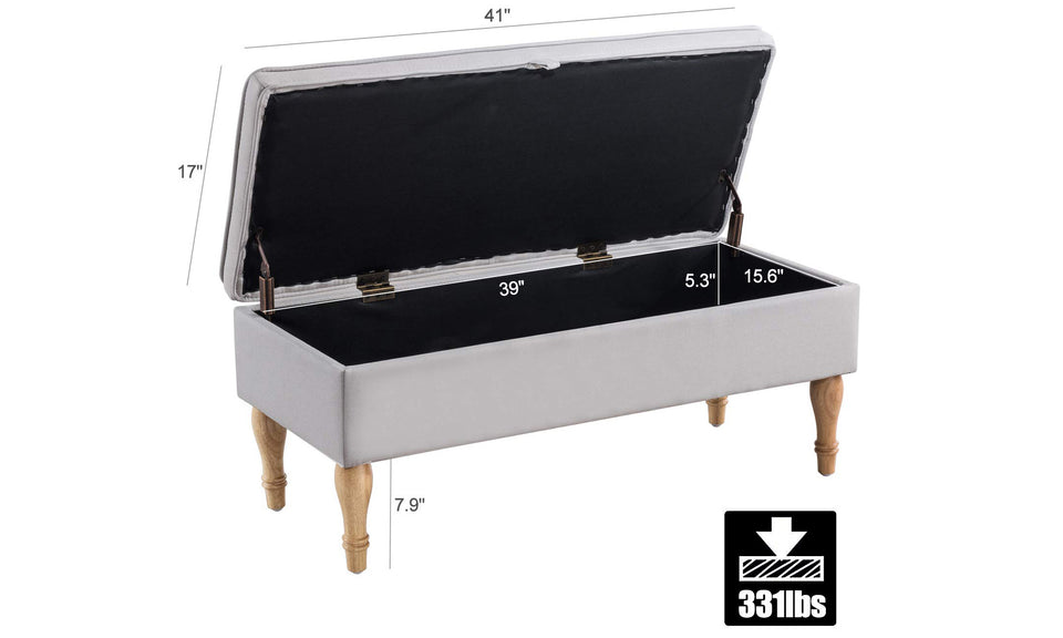 Rectangular Tufted Fabric Storage  Bench