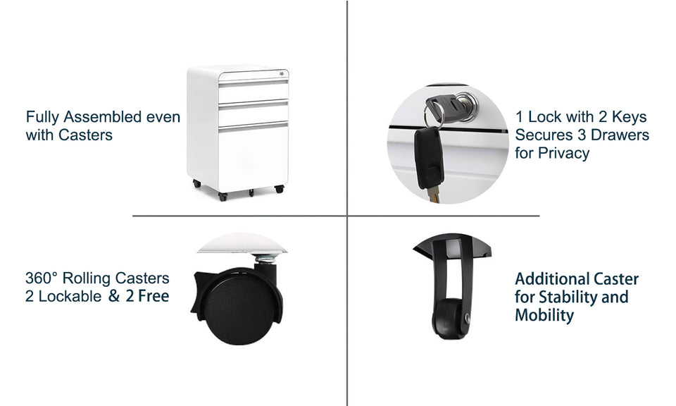 Dripex 3-Drawer Mobile Vertical Filing Cabinet