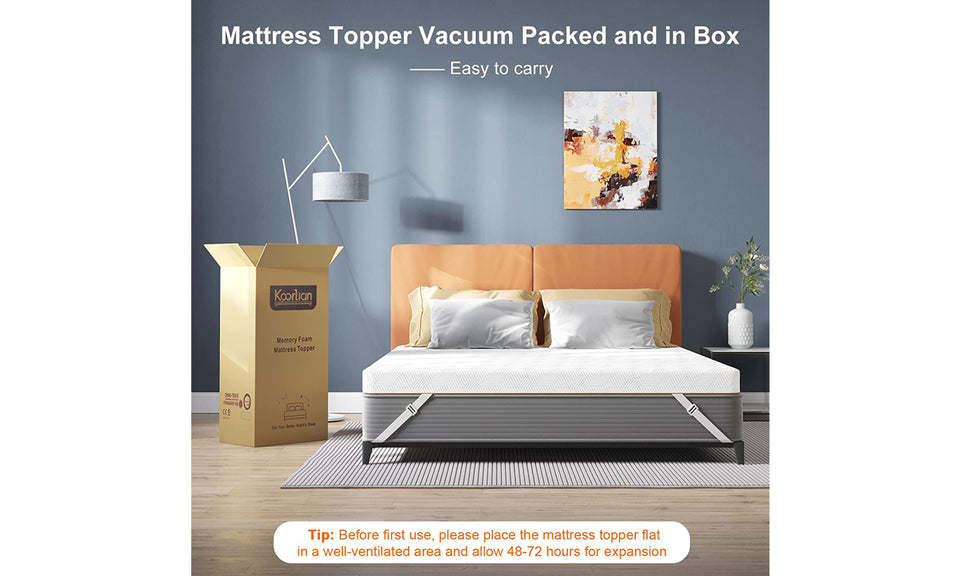 Koorlian 3 Inch Gel Memory Foam Mattress Topper with Fitted Straps