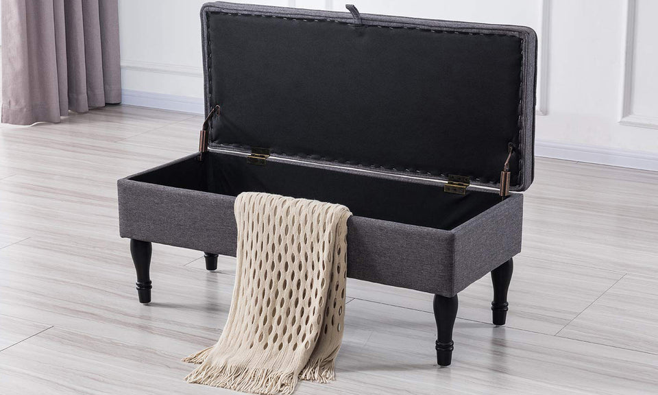 Rectangular Tufted Fabric Storage  Bench
