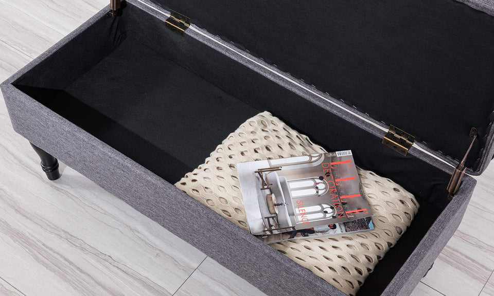 Rectangular Tufted Fabric Storage  Bench