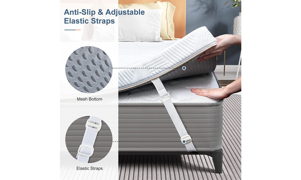Koorlian 3 Inch Gel Memory Foam Mattress Topper with Fitted Straps