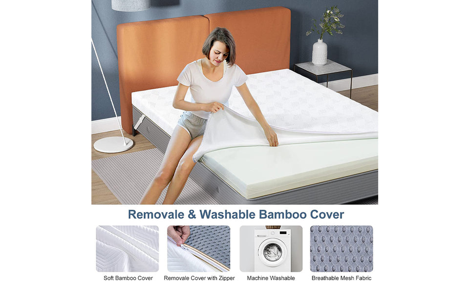 Koorlian 3 Inch Gel Memory Foam Mattress Topper with Fitted Straps